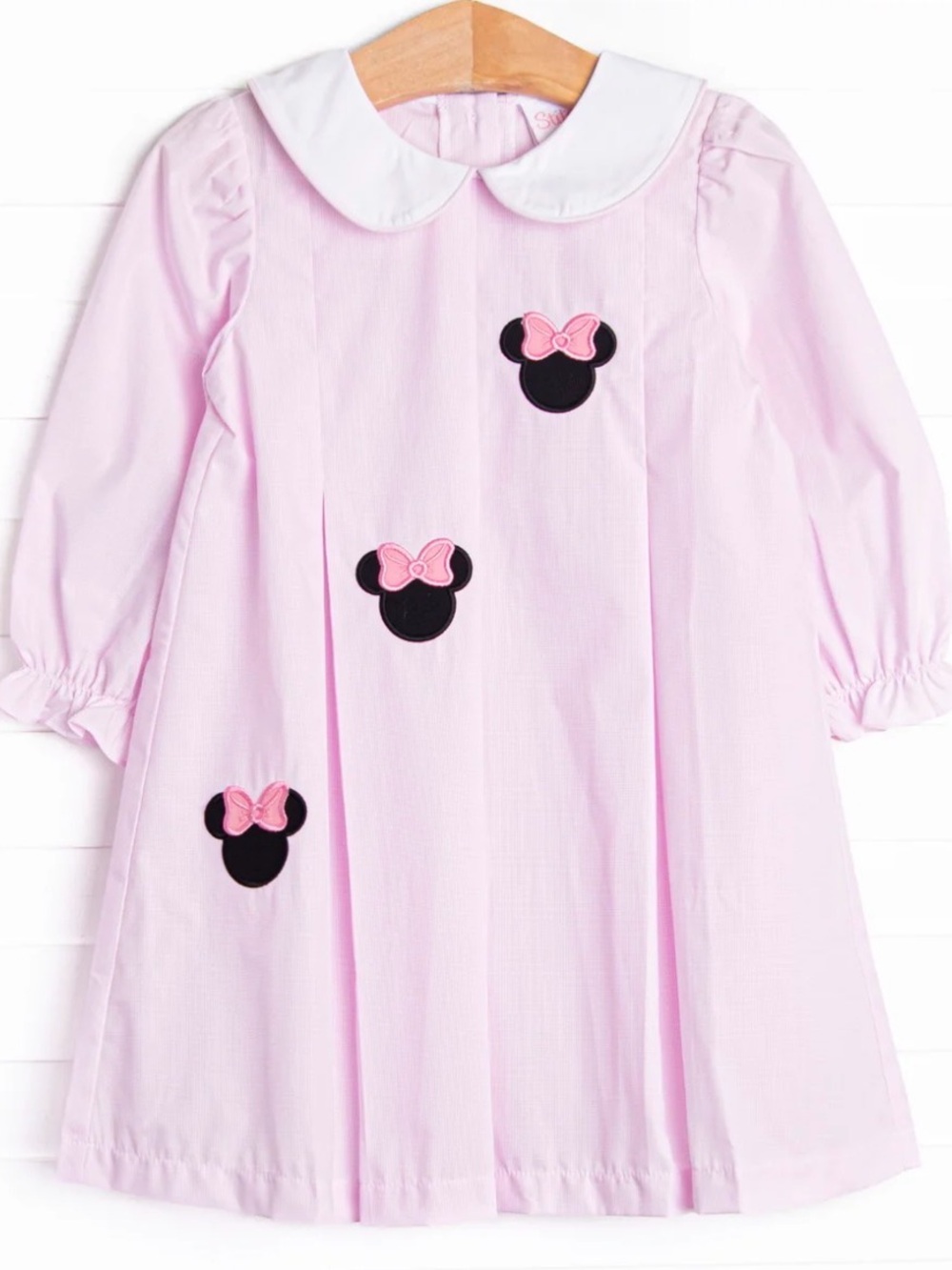 NWOT Stitchy Fish Pink Long-Sleeve Girls Dress with Bow Minnie Appliqués